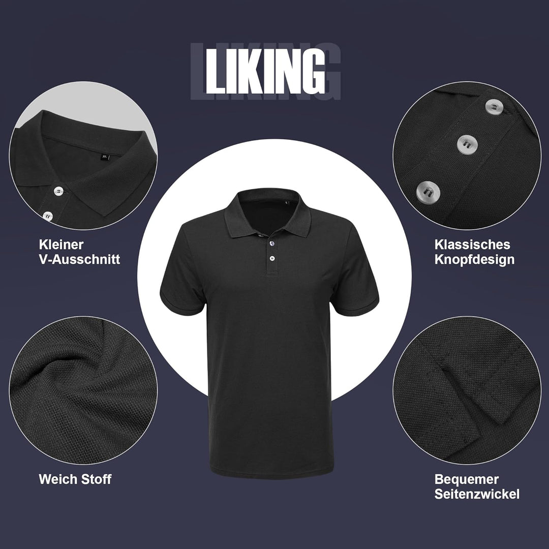 Liking Herren Basic Poloshirt Baumwolle Polo Shirts Polohemd Kurzarmshirt mit Knopfleiste Atmungsakt
