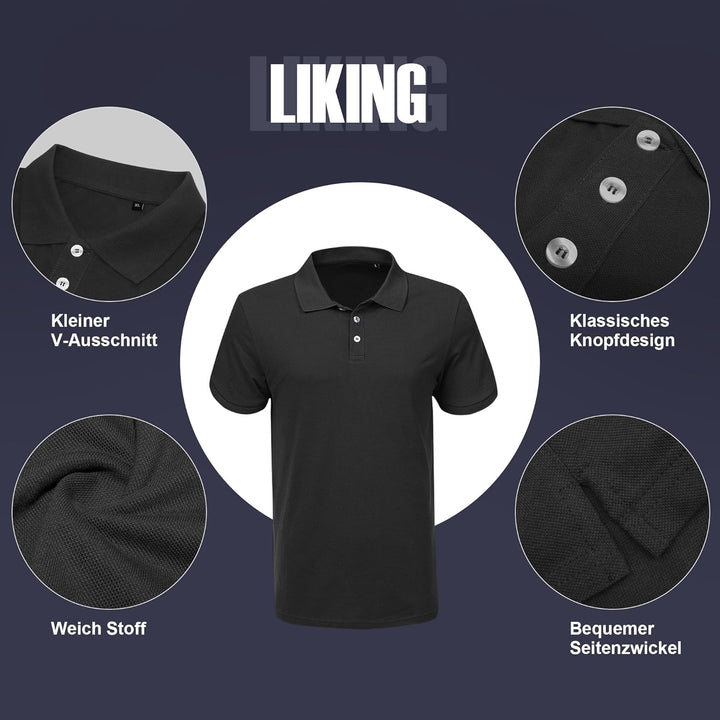 Liking Herren Basic Poloshirt Baumwolle Polo Shirts Polohemd Kurzarmshirt mit Knopfleiste Atmungsakt