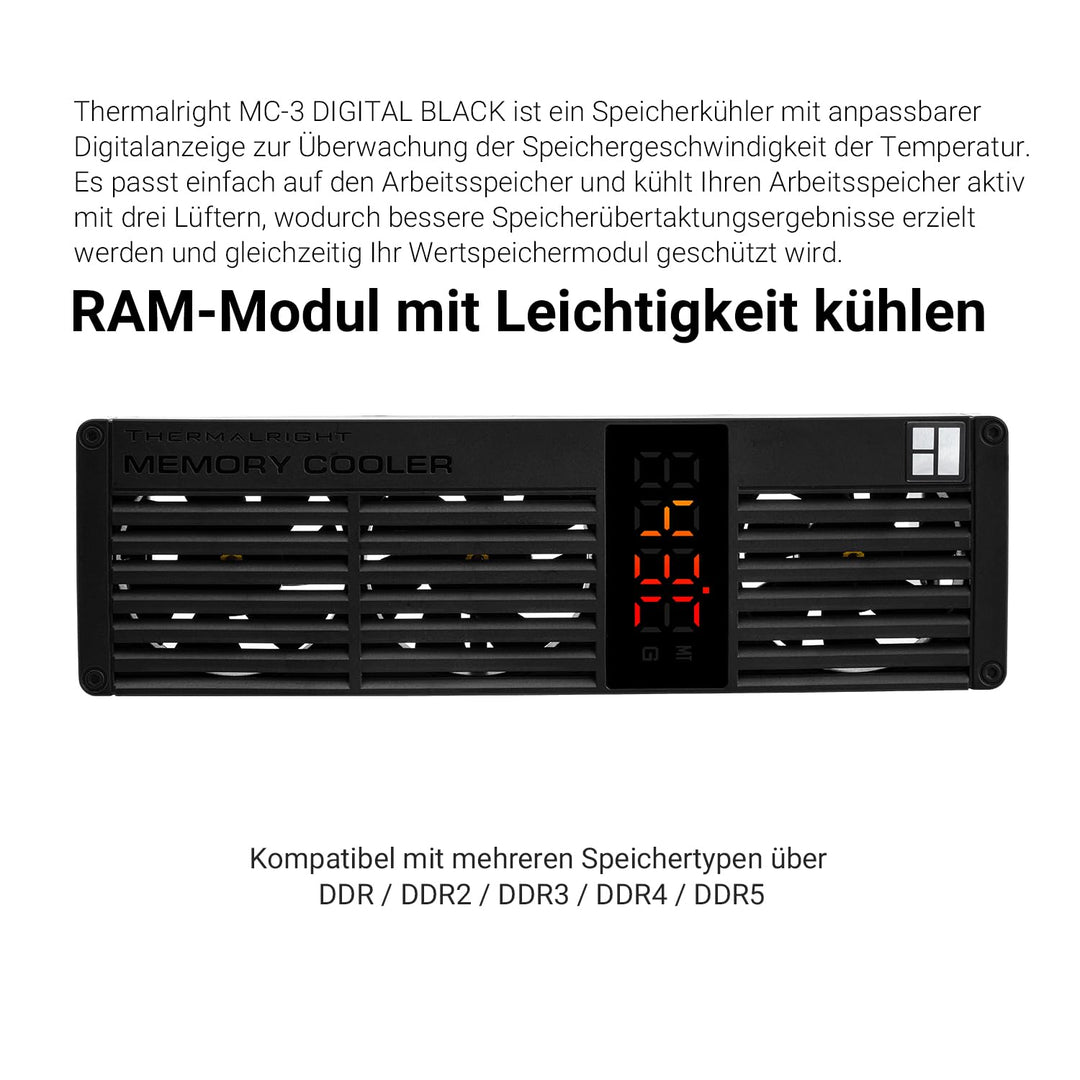 Thermalright MC-3 Digital Black RAM Cooler, 3 PWM Lüfter | mit 4500 U/min PWM-Design, RAM-Kühlung le