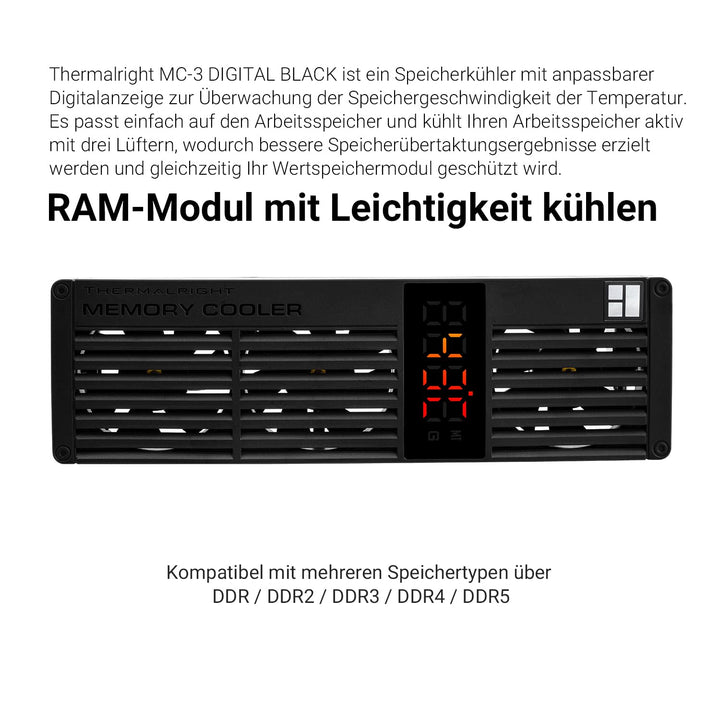Thermalright MC-3 Digital Black RAM Cooler, 3 PWM Lüfter | mit 4500 U/min PWM-Design, RAM-Kühlung le