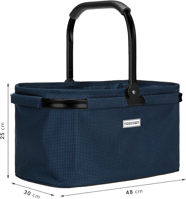 anndora Einkaufskorb 22 Liter Korb Picknickkorb - Hahnentritt Blau Blau Hahnentritt