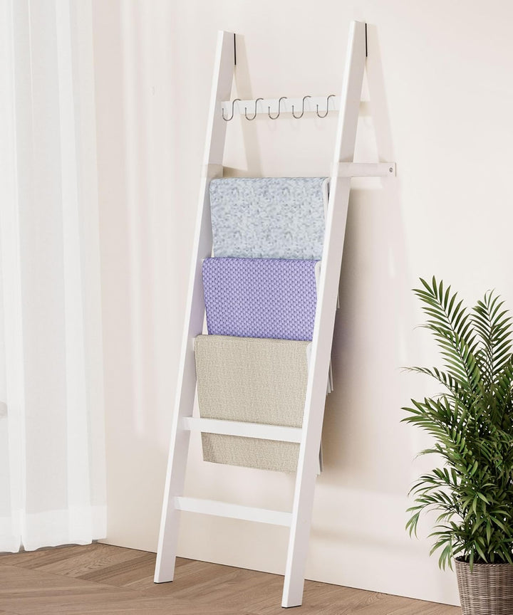 Yorbay Handtuchleiter Bambus 6 Sprossen: Kleiderleiter mit 2 Sturzsicherheitsriemen und 5 Haken - De