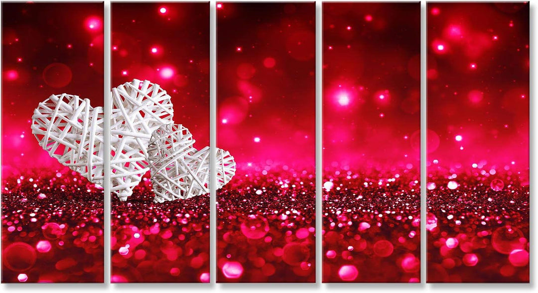 islandburner, Bild auf Leinwand Zwei Weidenherzen auf rotem, funkelndem Glitzer Wandbild Poster Lein