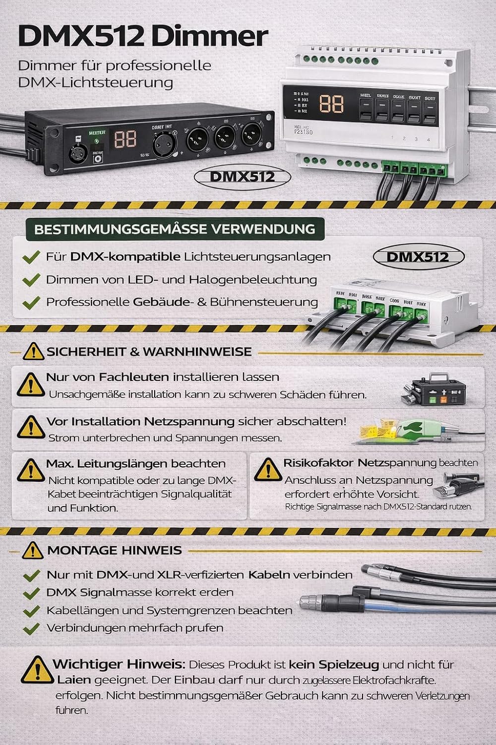 meanLED S1-DR MKII 2-Kanal DMX Dimmerpack 230V 2x1,5A, DMX Dimmer und LED-Controller für die Hutschi