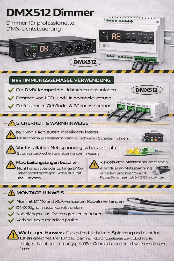 meanLED S1-DR MKII 2-Kanal DMX Dimmerpack 230V 2x1,5A, DMX Dimmer und LED-Controller für die Hutschi