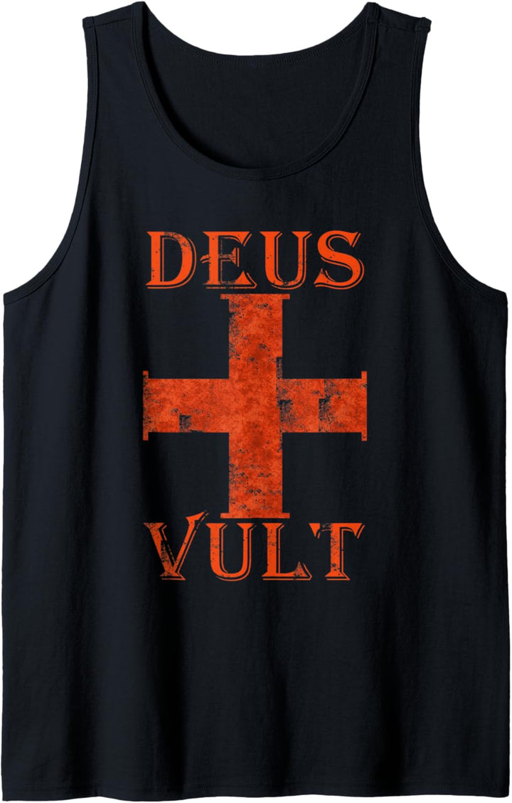 Herren Deus Vult Kreuzzug Mittelalter Kreuz Templer Rittertum Tank Top