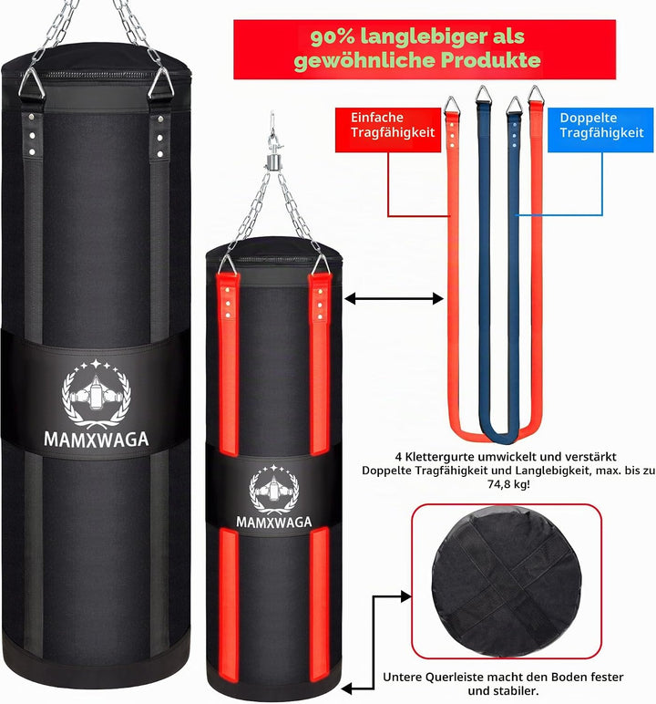 Canvas Boxsack für Erwachsene, 120 cm Schwerer Punchingsäcke Aufhängen Ungefüllt, Canvas Punching Ba