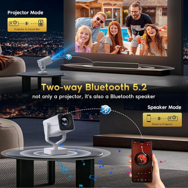 Smart Mini Beamer Android 11, Unterstützt 4K 1080P, Beamer Klein Projektor Tragbarer mit WiFi 6 und