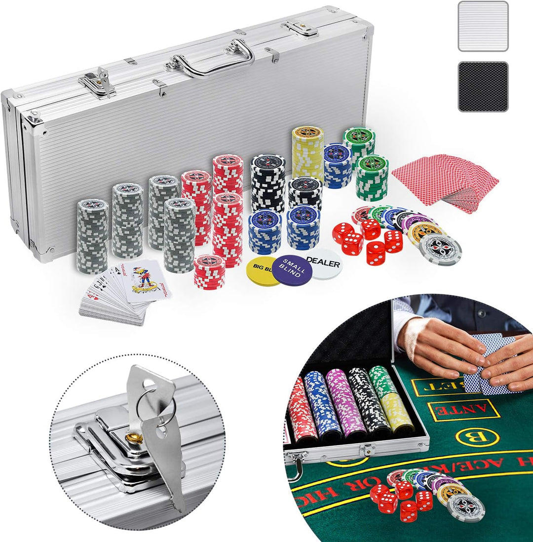 UISEBRT Pokerkoffer Set 500 Chips - Pokerset Laser inkl. 2X Pokerdecks, 5X Würfel, 3X Dealer Button