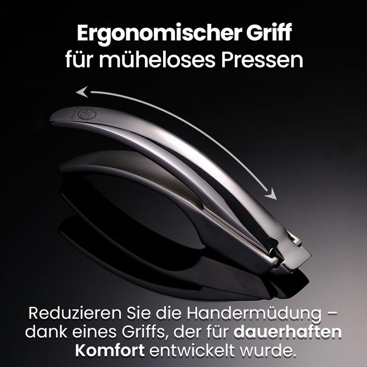 Knoblauchpresse Edelstahl Set mit 2 Aufsätzen | Knoblauch Presse für Knoblauchpaste &amp; Stücke | Garli