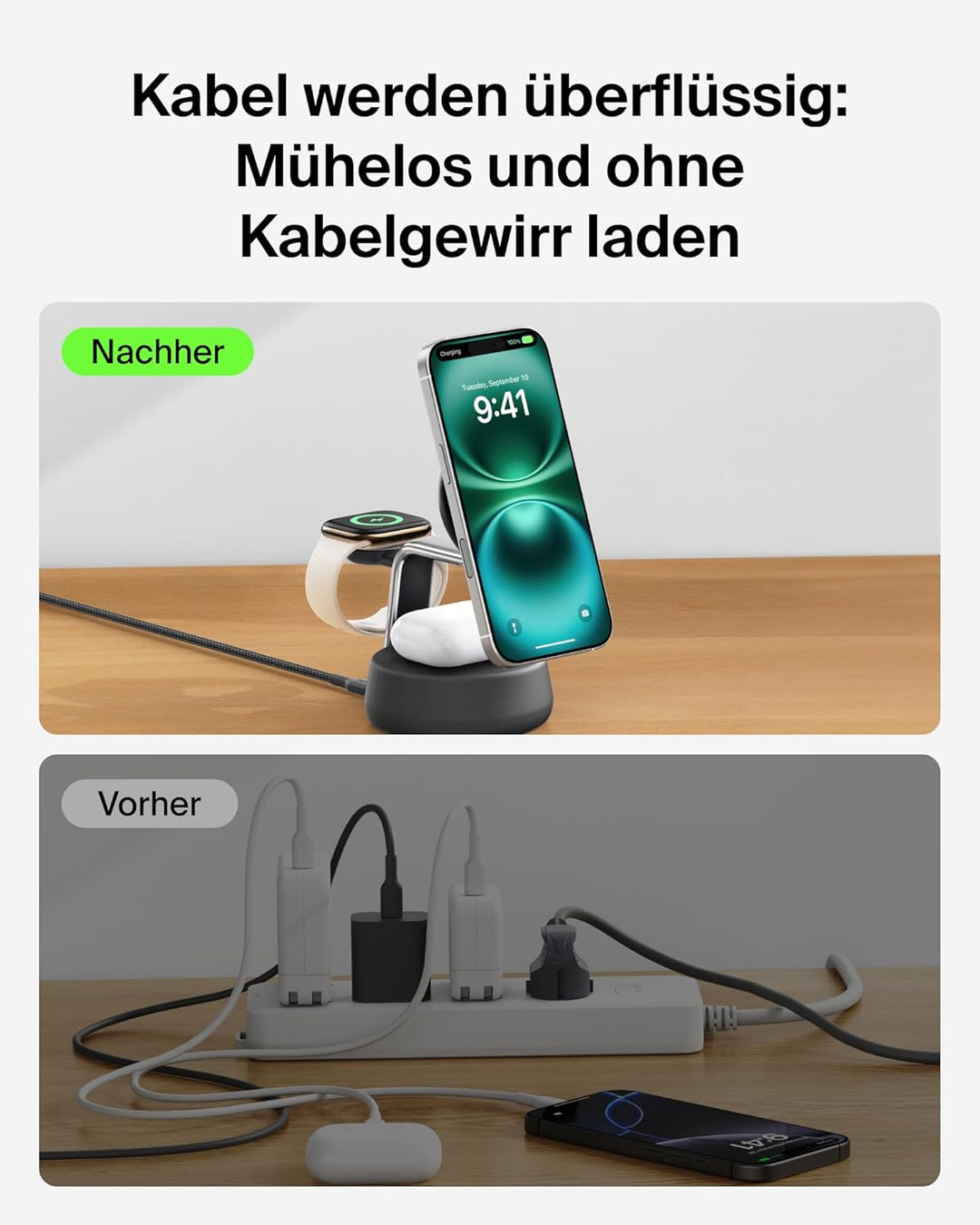 Belkin UltraCharge Pro Qi2.2 Induktive Ladestation, 25W, 3 in 1 Ladegerät MagSafe Kompatibel, Wirele