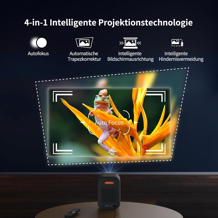 WEMAX Mini Beamer mit Netflix Zertifizierung & Google TV, Tragbarer Projektor 4K, 1080P Native Smart