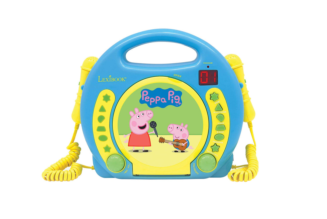 Lexibook Peppa Wutz Schorsch CD-Player mit 2 Spielzeug-Mikrophonen, Kopfhöreranschluss, Batteriebetr