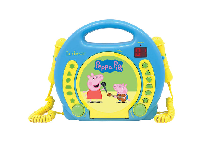 Lexibook Peppa Wutz Schorsch CD-Player mit 2 Spielzeug-Mikrophonen, Kopfhöreranschluss, Batteriebetr