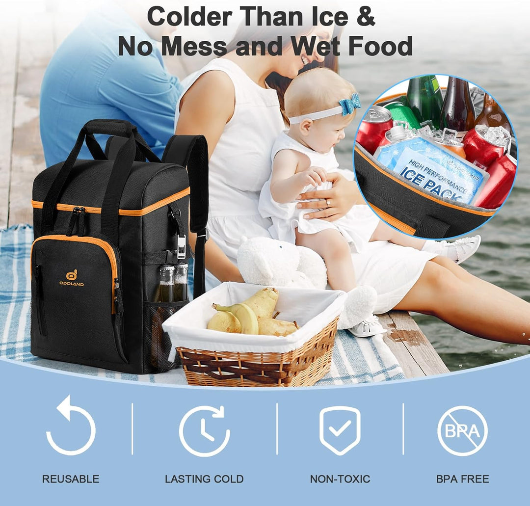 Odoland Kühlrucksack mit 3 Kühlakkus, 30 can Thermo Kühltasche Wasserdicht Rucksack zum Kühl mit Fla