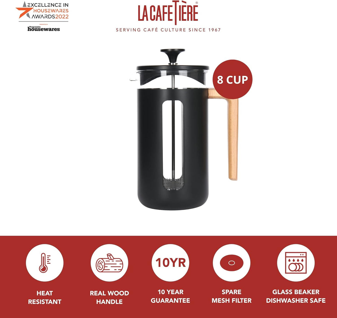 La Cafetière Pisa Kaffeebereiter aus Edelstahl, 8 Tassen, Schwarz, in Geschenkbox, Schwarz