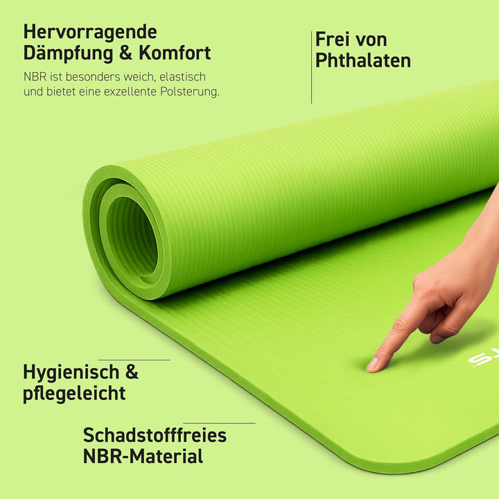 MSPORTS Gymnastikmatte Premium inkl. Tragegurt + Übungsposter + Workout App I Hautfreundliche Fitnes
