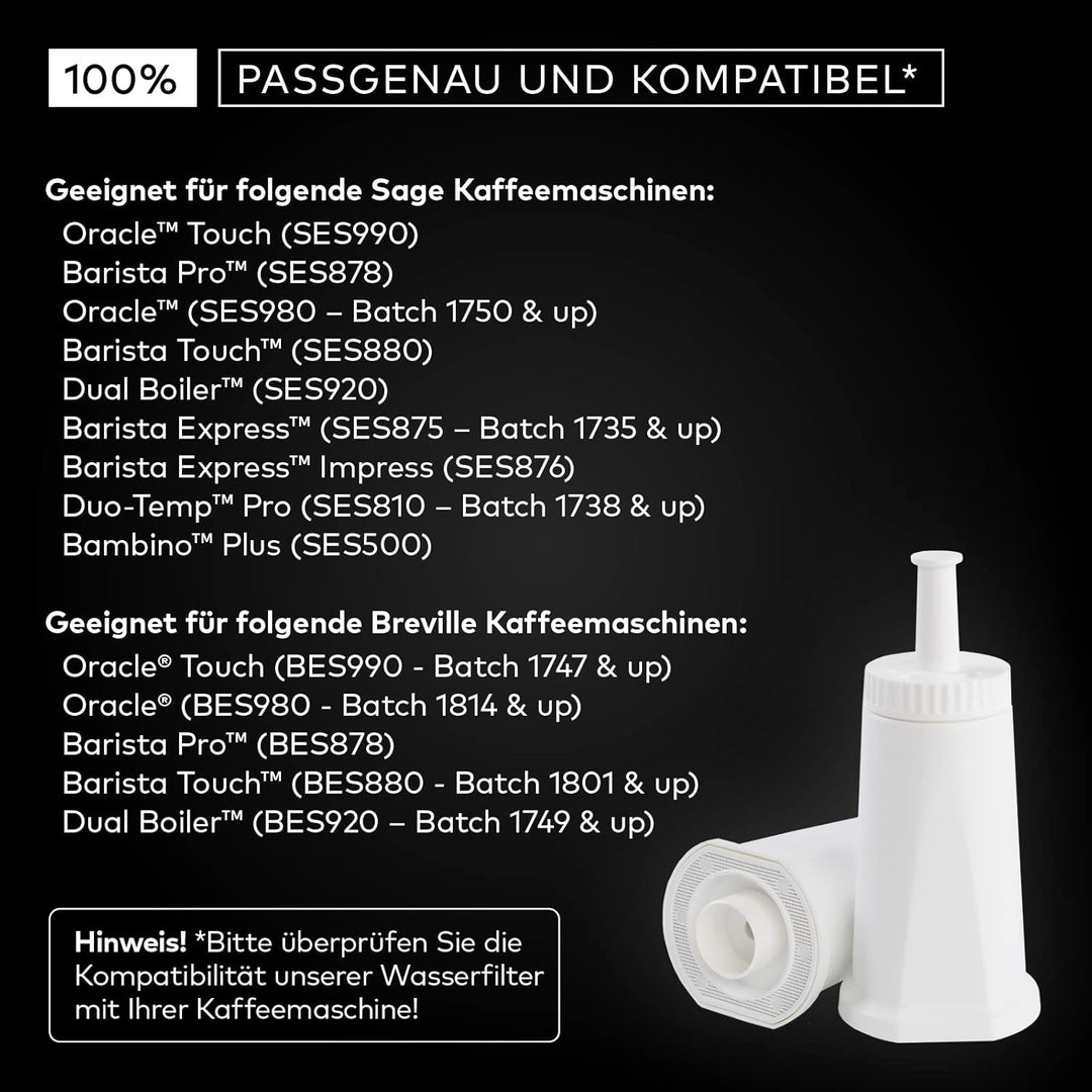 4x Wasserfilter für Sage/Breville + 8x Reinigungstabs – ersetzt SES008 BES008 für die Modelle SES880