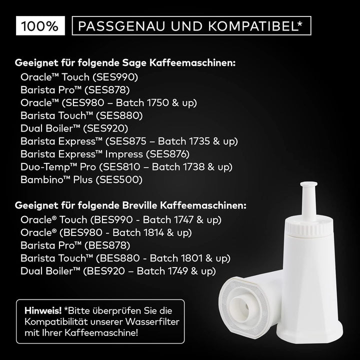 4x Wasserfilter für Sage/Breville + 8x Reinigungstabs – ersetzt SES008 BES008 für die Modelle SES880