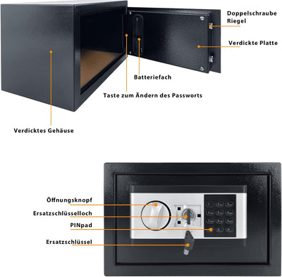 NAIZY Mini Tresor für Zuhause 34L Tresor Feuerfest Wasserdicht Elektro Safe mit Batteriebox & Sicher