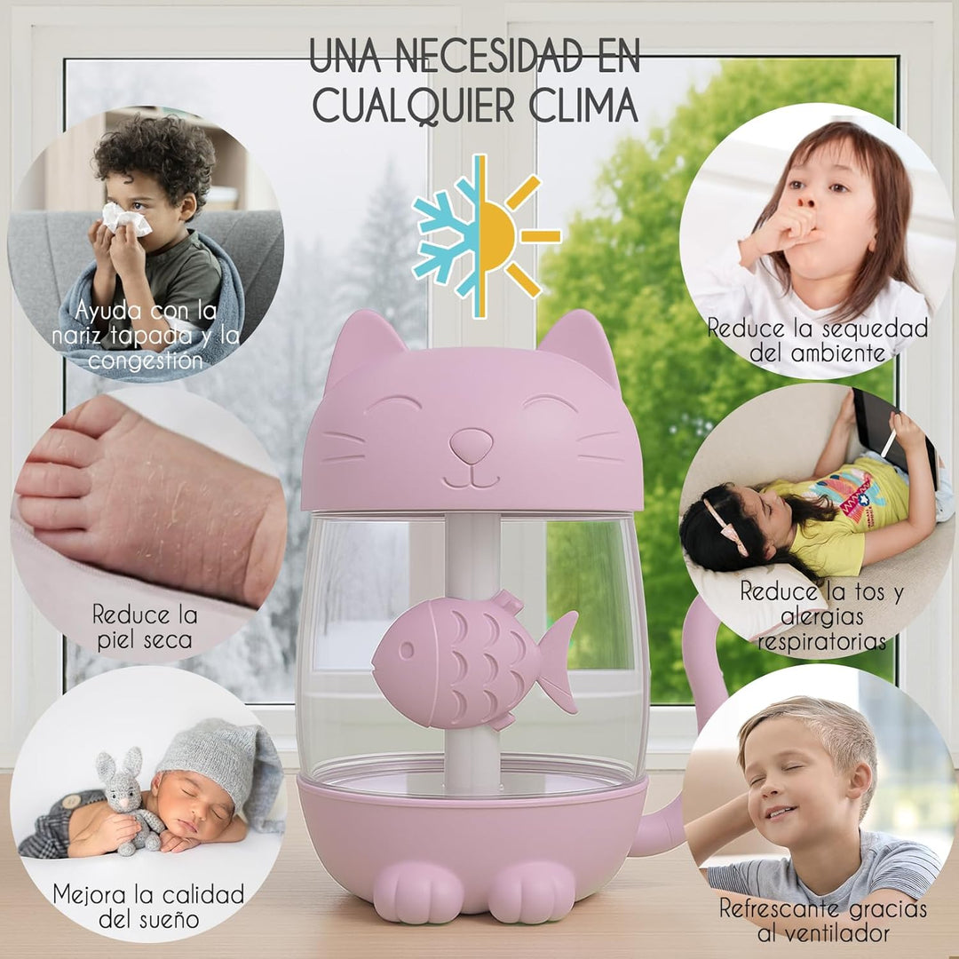 Mini-Luftbefeuchter für Kinder, 350 ml, mit LED-USB-Licht und Mini-Ventilator, leiser kalter Nebel f