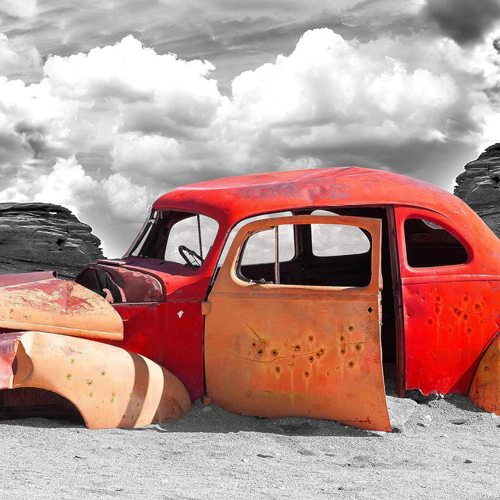 Runa Art Wandbilder Auto Oldtimer 5 Teilig Bild auf Vlies Leinwand Deko Wohnzimmer Abstrakt Rot Grau