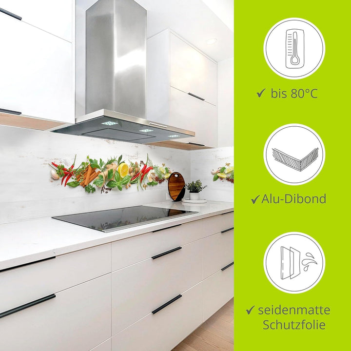 ARTland Spritzschutz Küche aus Alu für Herd Spüle Motiv 60x65 cm (BxH) Ernährung &amp; Genuss Lebensmitt