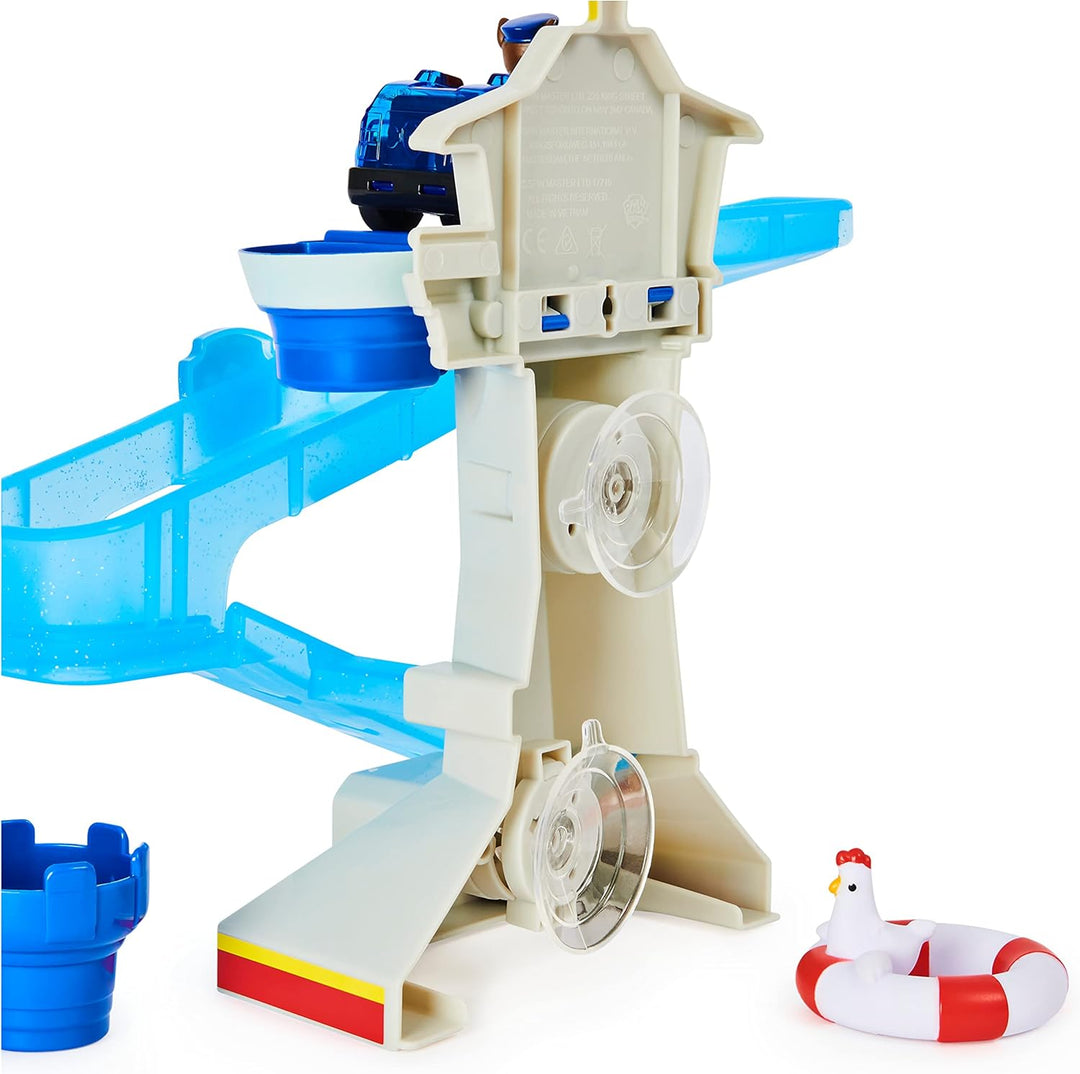 PAW Patrol 6060970 Adventure Bay Spielset mit beleuchtetem Jagdfahrzeug, Badespielzeug für Kinder ab