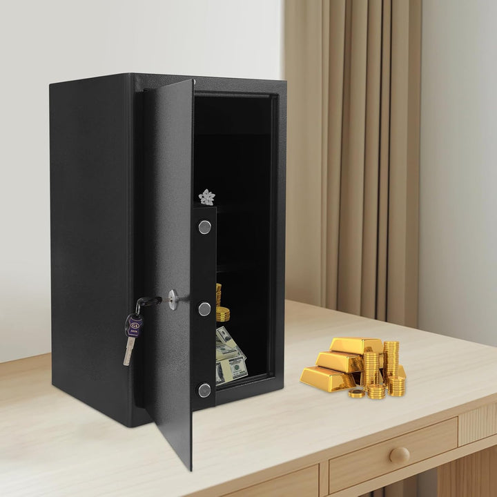 Safe Tresor mit Schlüssel, 60L Möbeltresor aus hochwertige Stahl, Sicherheitsschrank Geldsafe für Zu