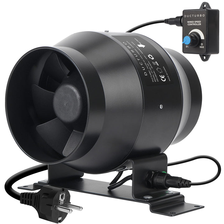 DUCTURBO Rohrventilator 100mm Regelbar, 275m³/h Inline-Kanalventilator Abluftventilator Ideal Rohrlü