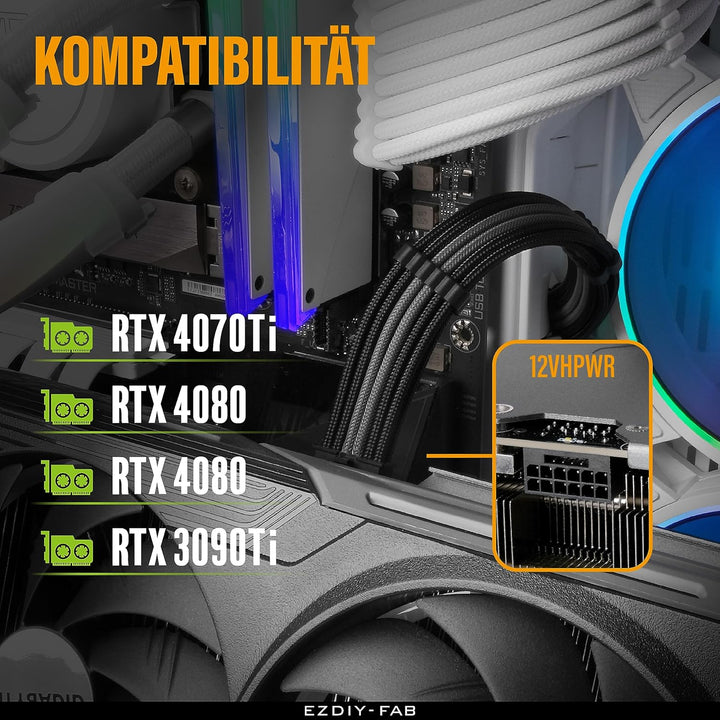 EZDIY-FAB 16AWG PCI-e 5.0 12VHPWR PSU Sleeved Kabel,600W 12+4 Pin Stecker auf 12+4 Pin Stecker Kabel