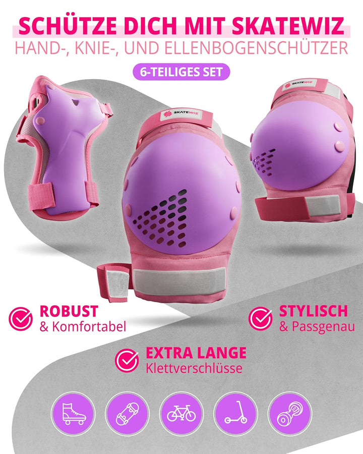 SKATEWIZ Skate Protektoren für Kinder &amp; Erwachsene in 6 Farben - Knieschützer Kinder Set [6pc] SMASH