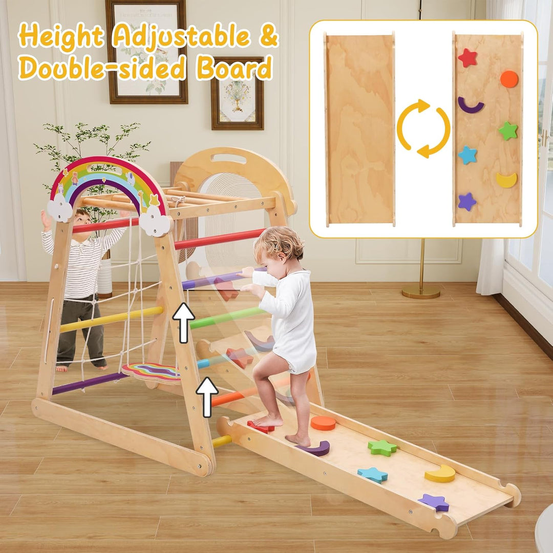 Montessori Klettergerüst, 5 in 1 Indoor Spielplatz für Kinder, mit Schaukel, Bogen, Rutsche und Klet