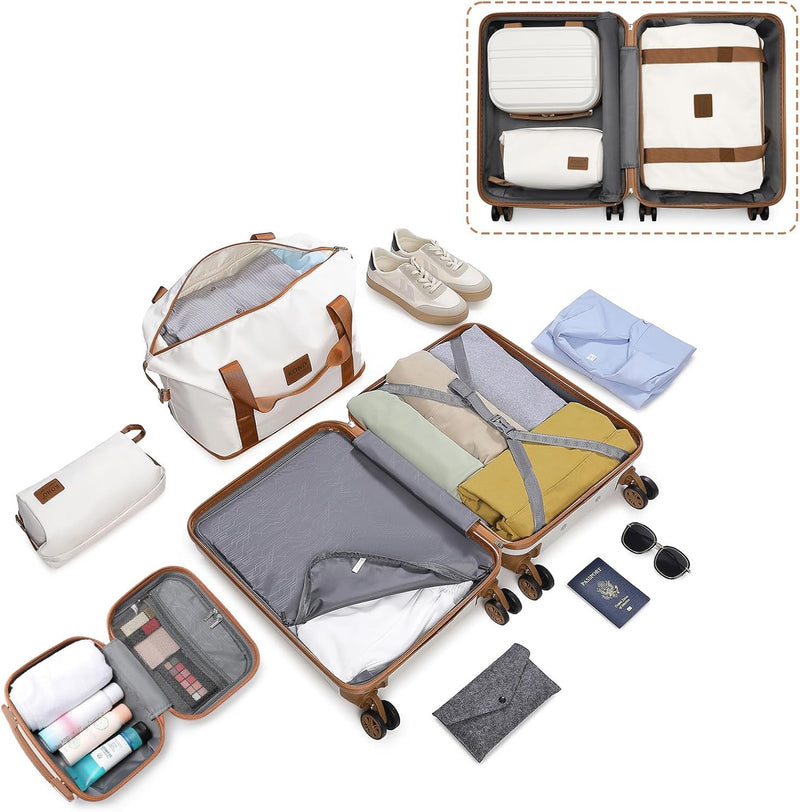 KONO Reisekoffer Set Gepäcksets 4 Teilig Kofferset, 55cm Handgepäck mit Beautycase Kosmetikkoffe mit