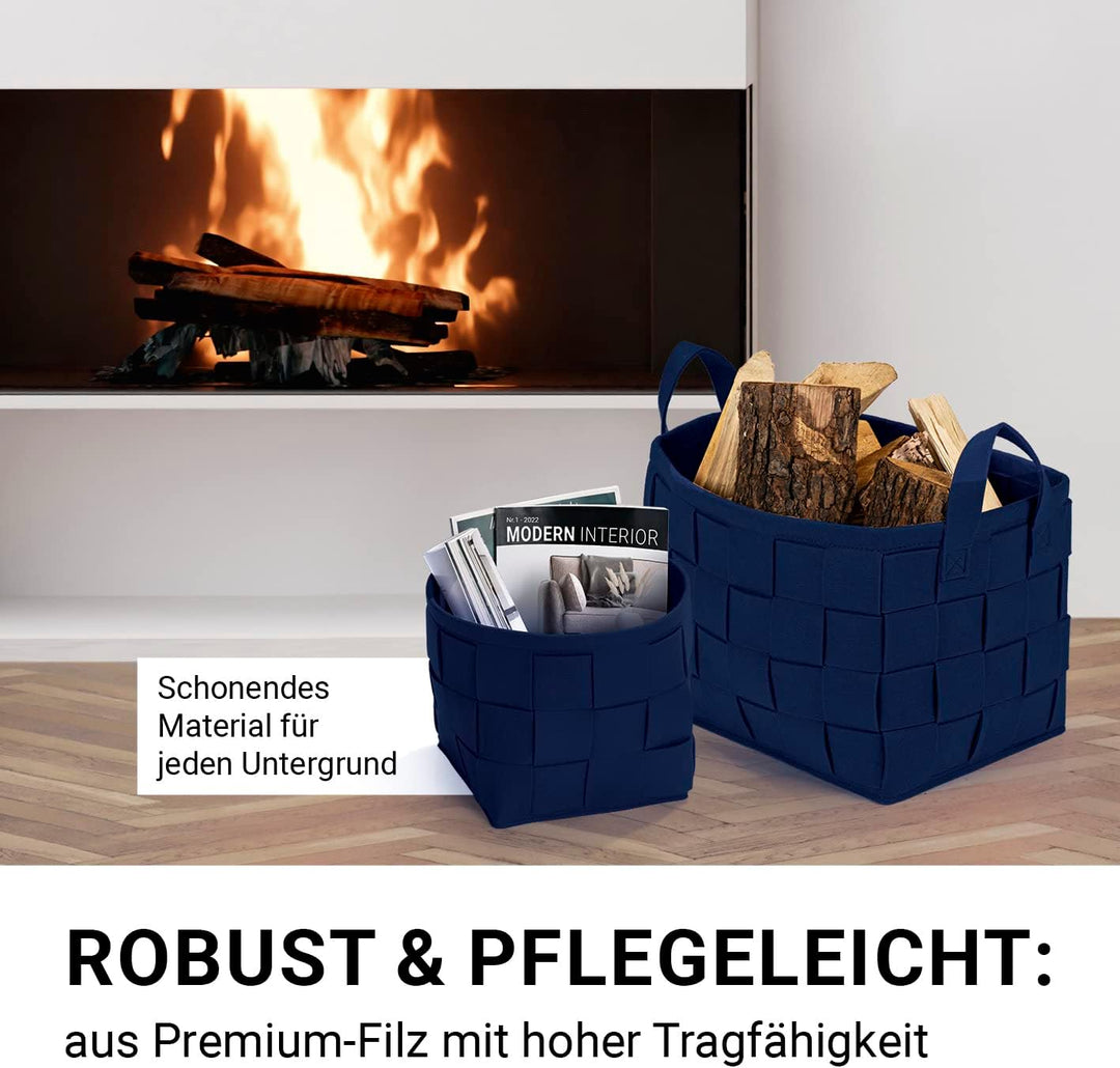Filz-Aufbewahrungskorb mit Griff 35x25x25cm | Ideal zur Aufbewahrung von Kaminholz &amp; Zeitschriften |