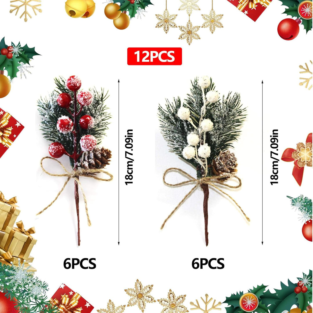 12 Stück Künstliche Weihnachtsbeeren Tannenzweige Weihnachten Beeren Stiele Weihnachtsbeeren Stiele
