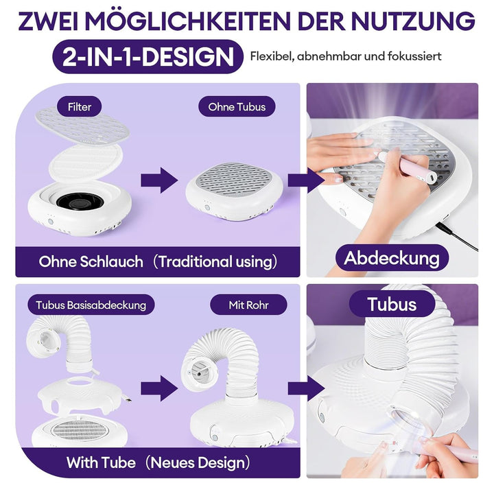 130W Nagelstaub-Sammelmaschine, Nagelstaubsauger mit LED-Licht und 360° flexiblem Schlauch: 3-stufig