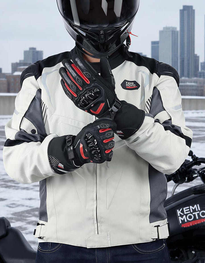 KEMIMOTO Winter Motorradhandschuhe, geprüfte Motorradhandschuhe,Motorrad Handschuhe Winter, Touchscr