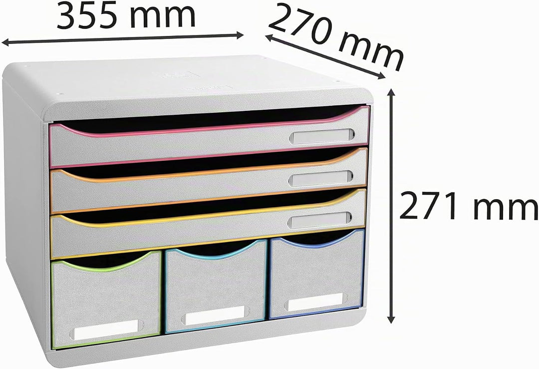 Exacompta 306913D Ablagebox Harlekin Querformat mit 6 Schubladen für DIN A+ Dokumente. Belastbare Sc