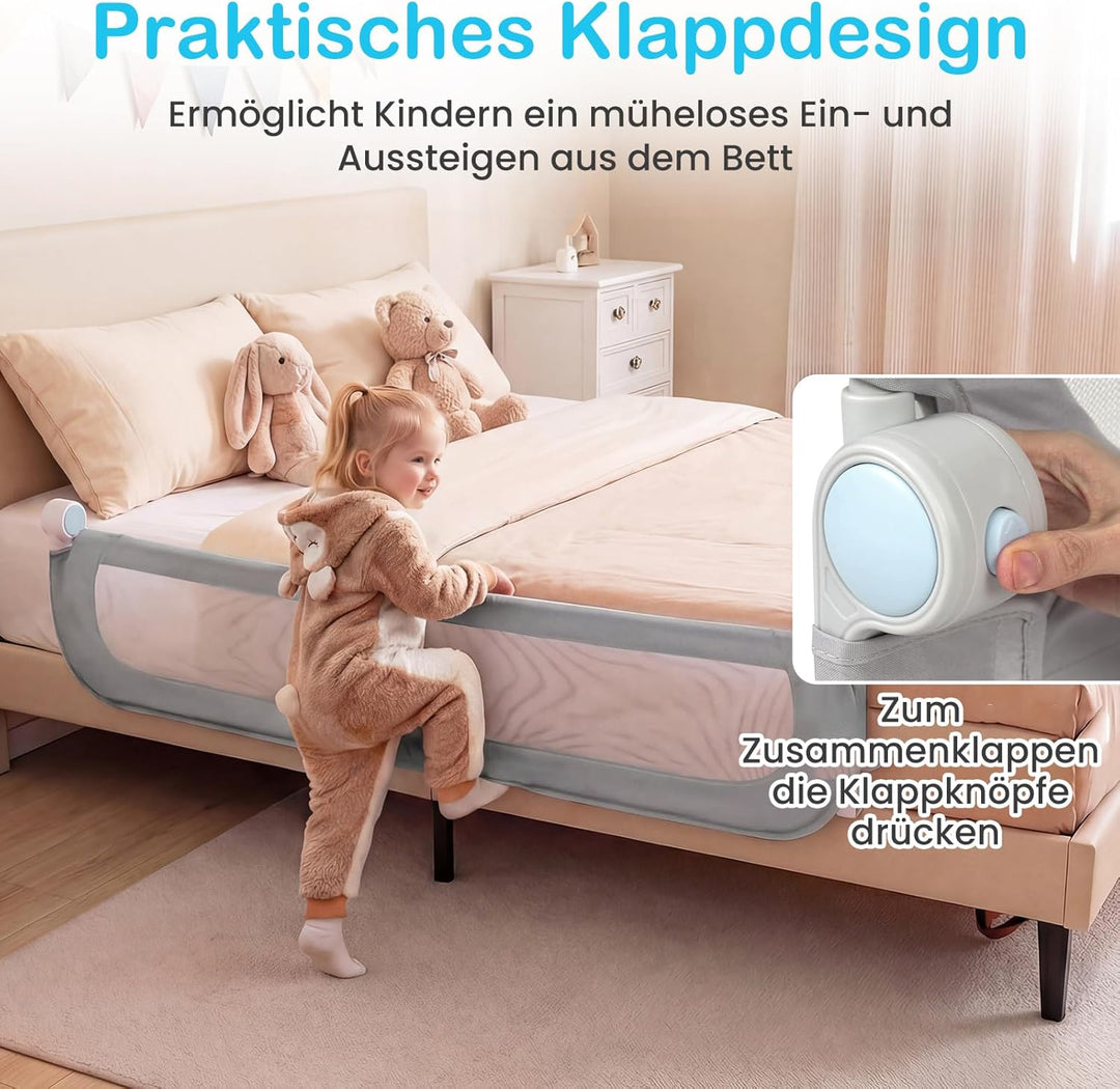 COSTWAY Bettgitter klappbar, 150 x 60 cm Bettschutzgitter mit abnehmbarem Oxford-Bezug, U-förmigem G