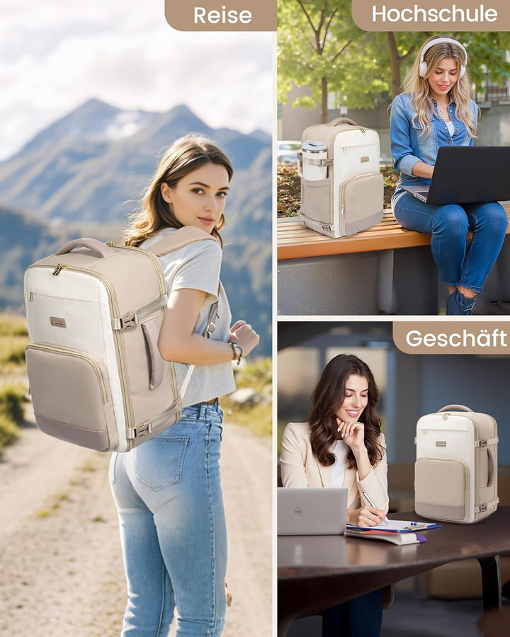 LOVEVOOK Handgepäck Rucksack, 17.3 Zoll Rucksack Handgepäck Flugzeug, Gross Reiserucksack Damen Spri