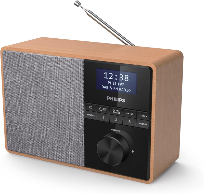 Philips R5505/10 Radio Mit Bluetooth (Holzgehäuse, DAB+/UKW-Radio, 3"-Breitband-Lautsprechertreiber,