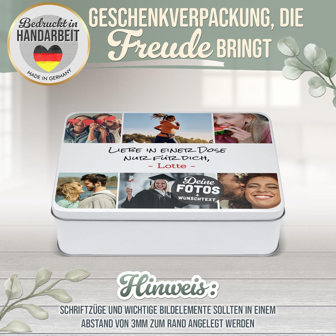 Print Royal PR Geschenkdose selbst gestalten mit 6 Fotos & 3 Zeilen Text - Blechdose bedrucken, Pers