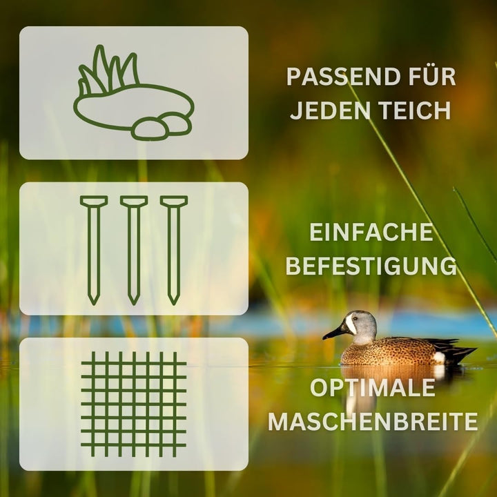 AquaOne Teichnetz feinmaschig 10x10m Teichabdeckung für laubfreien Teich vielseitiges Netz in schwar
