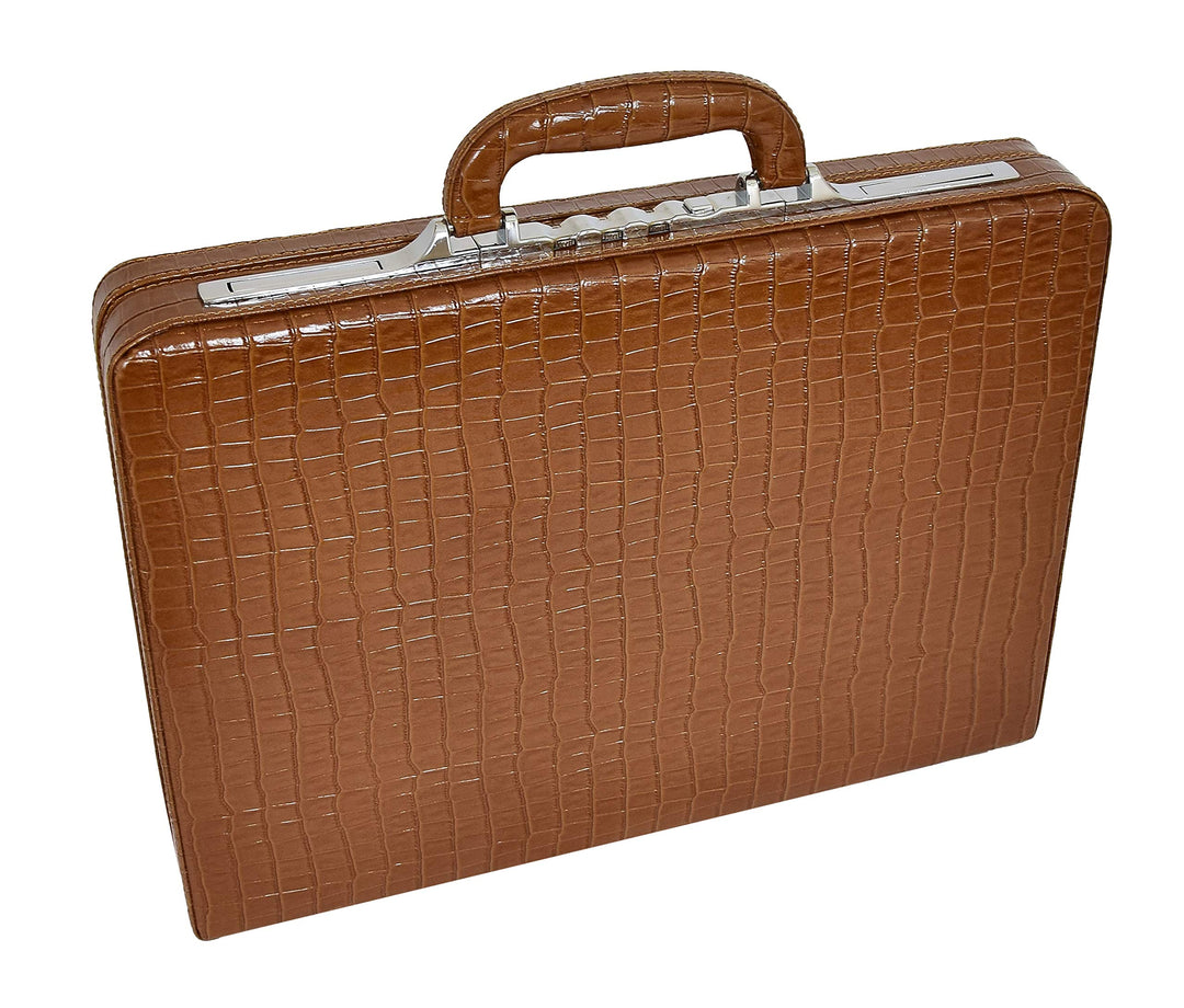 A1 FASHION GOODS Schlank Linie Braun Leder Attache Fall Croc-Druck Aktentasche Dual Lock Bürotasche