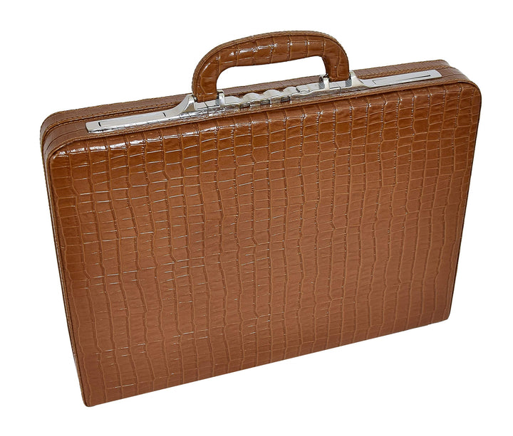 A1 FASHION GOODS Schlank Linie Braun Leder Attache Fall Croc-Druck Aktentasche Dual Lock Bürotasche