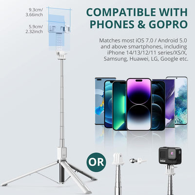 ATUMTEK 59" Selfie-Stick, Selfie-Stick mit Abnehmbarer Bluetooth-Fernbedienung, ausziehbarer Selfie-