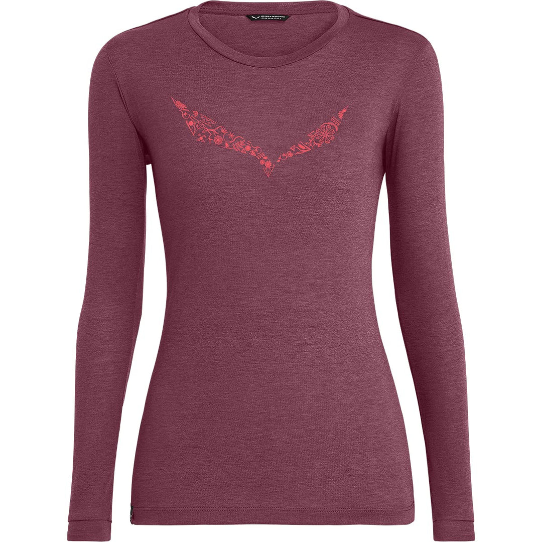 Salewa Damen Solidlogo Dry W L/S Tee. Blusen & T-Shirts Vivacious Melange 3XL, Vivacious Melange 3XL