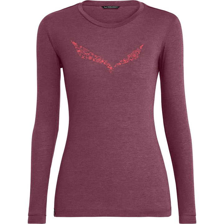 Salewa Damen Solidlogo Dry W L/S Tee. Blusen & T-Shirts Vivacious Melange 3XL, Vivacious Melange 3XL