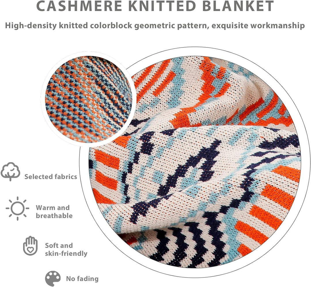 LumiSyne Gestrickte Decke Mit Vintage Fransen Böhmische Ethnischer Stil Geometrische Muster Weich Wa